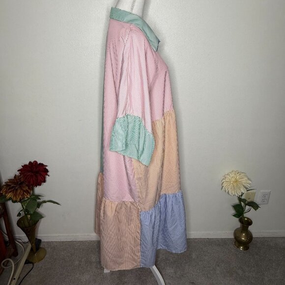 SimpleePlus Multicolor Striped Colorblock 1/2 Sleeve Button Down Shirt Dress 4XL - Picture 2 of 7